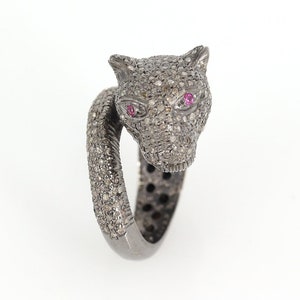 Panther Diamond Ring, Panther Ring For Women, Micro Pave Set Diamond Ring, Diamond Leopard Ring, Puma Silver Ring, Jaguar Pave Diamond Ring