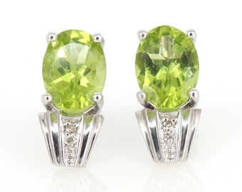 Peridot Studs, Genuine 2.47 Carat Peridot Earrings, 14k Solid White Gold Studs in Real Diamond Peridot Gemstone