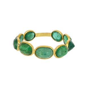 Natural Emerald Eternity Band Ring, 18k Solid Gold Emerald Ring, Handmade Eternity Gold Ring, Emerald Engagement Ring, Birthstone Band