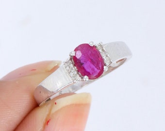 Gefacetteerde robijnring, ring juli geboortesteen, diamanten ringen, 925 massief sterlingzilver, robijnrode ring bruidsmeisjes, ovaal geslepen steen, verlovingsring