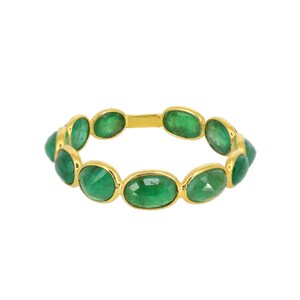 18K Yellow Gold Emerald Ring - Natural Gemstone Band - Eternity Gold Band - Minimalist Precious Stone Band - Birthstone Band