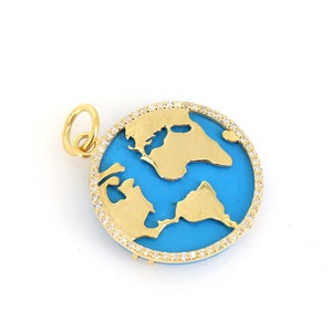 Weltkarte Medaillon Halskette, Weltkugel Halskette, 14k Gold Disc Halskette, Globetrotter, Erde Charm Anhänger