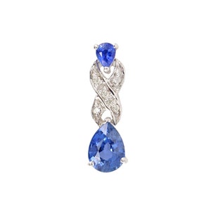 Pear Cut Blue Sapphire Diamond Pendant in 14K White Gold / Diamond Sapphire Pendant/Minimalist Blue Sapphire Pendant/September Birthstone