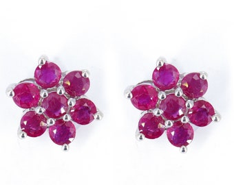 925 Sterling Silver Studs, Ruby Studs, Birthday Gift For Sister, Silver Studs, July Birthstone Earrings, Round Cut Stone, Christmas Sale