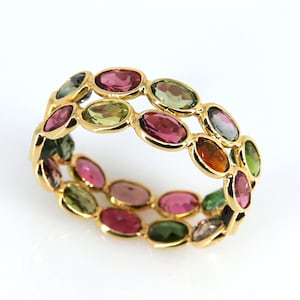 18k Gold Beautiful ring set with Natural Multi tourmaline , fine Jewelery, engagement ring, wedding ring, Anniversary ring, sapphire ring.