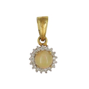 Opal Pendant, 14k Solid Yellow Gold Pendant, Cluster Diamond Pendant, Diamond Necklace, Tiny Halo Pendant, Opal Pendant, October Birthstone