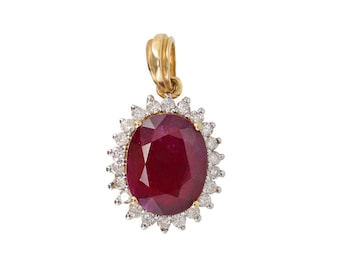 Colgante de rubí en oro amarillo macizo de 14 k, collar con colgante de diamantes y rubí, colgante de diamantes en racimo de rubí, joyería con piedra natal de julio, regalo para ella