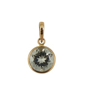 Natural Green Amethyst Pendant, 14k Solid Yellow Gold, February Birthstone Pendant, Green Amethyst Charming Pendant, Round Cut Stone