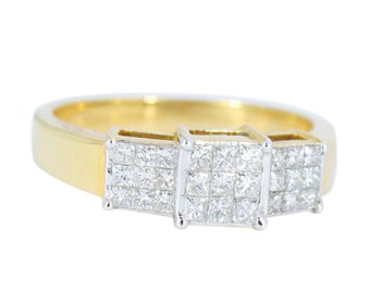 Princess Cut Diamond Ring, 18K Solid Yellow Gold Ring, Real Diamond Ring, Engagement Ring, Wedding Gift For Him, Unisex Diamond Band
