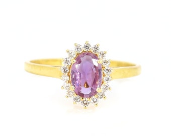 18K Solid Yellow Gold Pink Sapphire Eternity Ring | Pink sapphire diamond ring | Cluster Setting Diamond pink sapphire Ring gold band