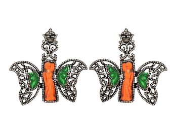 Exclusively Coral Earrings, Green Jade & Diamond Earrings, Angel Victorian Earrings, Statement Orange Coral Earrings, One Of a Kind Earrings