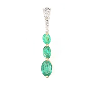 14k Solid Yellow Gold Oval cut 0.77 carat Emerald and Round cut 0.03 carat Diamond Pendant, Emerald Pendant with Diamonds Gift For Her