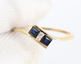 September Birthstone, 14k Gold Beautiful Ring, Dainty Ring, Natural Blue Sapphire Gemstone, Diamond Ring, Gift For Her, Birthday Gift