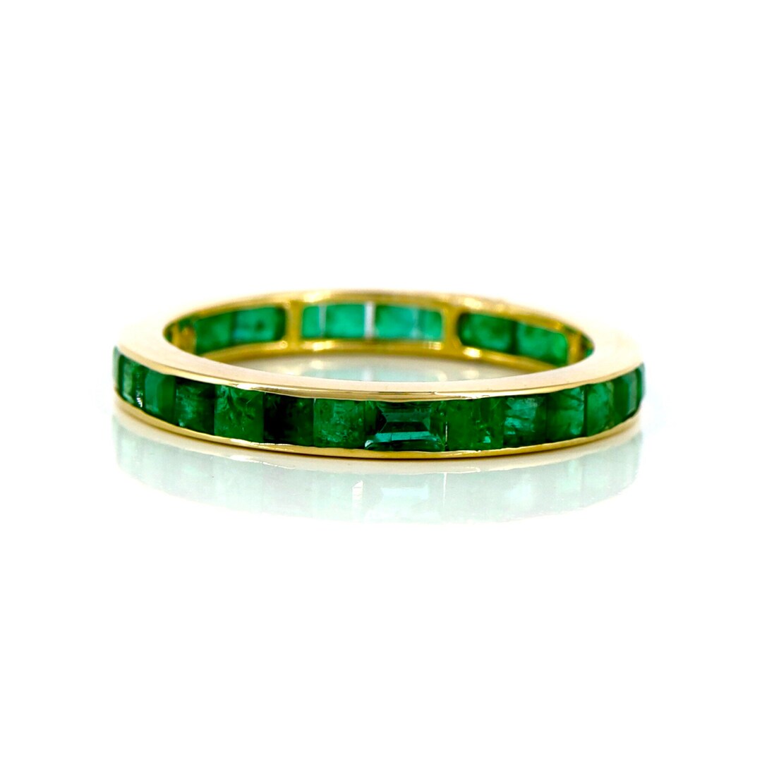 14k Yellow Gold Beautiful Ring Set With Natural Emerald , Eternity Band ...