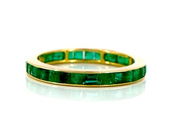 14k Yellow Gold Beautiful ring set with Natural Emerald , eternity band, engagement ring, wedding ring, Anniversary ring, emerald ring