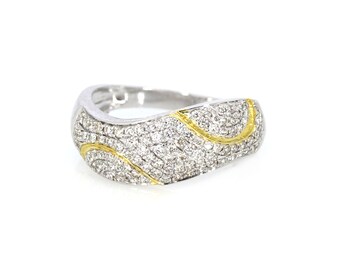 Alianza de boda de diamantes curvada en oro blanco macizo de 18 k con diamantes de talla redonda, anillo de diamantes de oro ondulado, joyería fina, alianza de compromiso de media eternidad