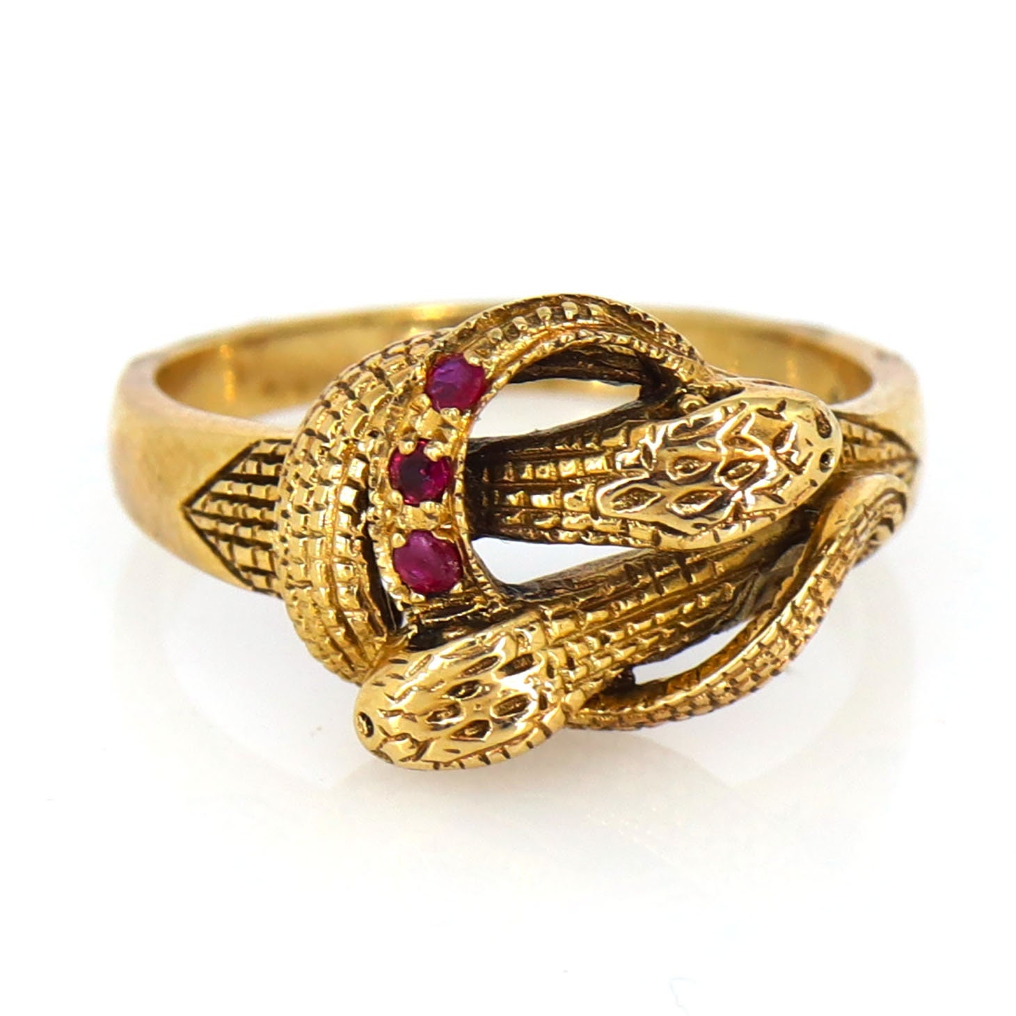 ディズニープリンセスのベビーグッズも大集合 9k Vintage Gold in Serpent Dual Ruby Ring, Snake Head Double アクセサリー