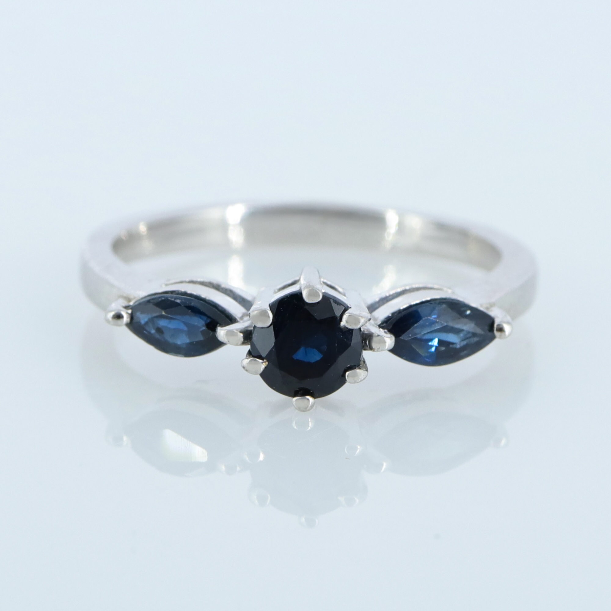 サファイア　リング　マーキス　silver925 指輪 ラウンド＆マーキスカットの宝石、本物のブルーサファイアリング、925
