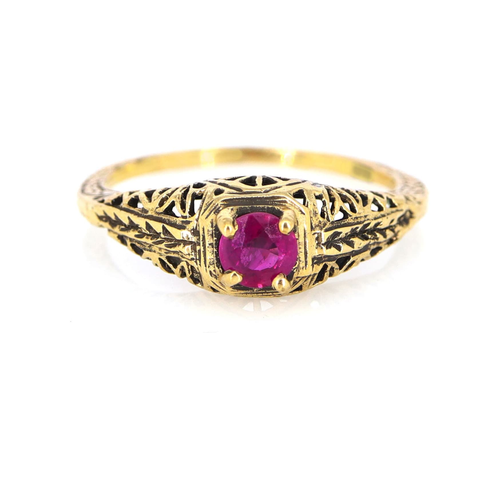 k18 ゴールド　ルビーリング　アンティーク　レトロ フランス アンティーク リング K18 ルビー パール 1900年頃 ベル