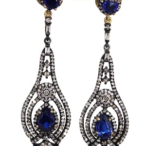 Hermosos pendientes de diseño de cianita, pendientes de diamantes pavé tallados en rosa, plata, oro, pendientes de diamantes con acabado plateado hechos a mano