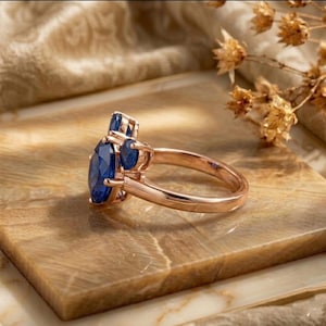 Mickey Mouse Sapphire Ring Rose Gold, Blue Sapphire Engagement Ring, Cute Gemstone Ring for Women, Disney Inspired Jewelry Gift image 2