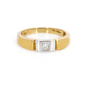 Antique Vintage 14K Solid Yellow Gold Diamond Gypsy Ring 0.18 carat Solitaire Engagement Ring, Flush Setting Ring