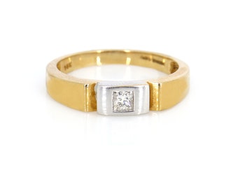 Antik Vintage 14K Massiver Gelbgold Diamant Zigeuner Ring 0,18 Karat Solitär Verlobungsring