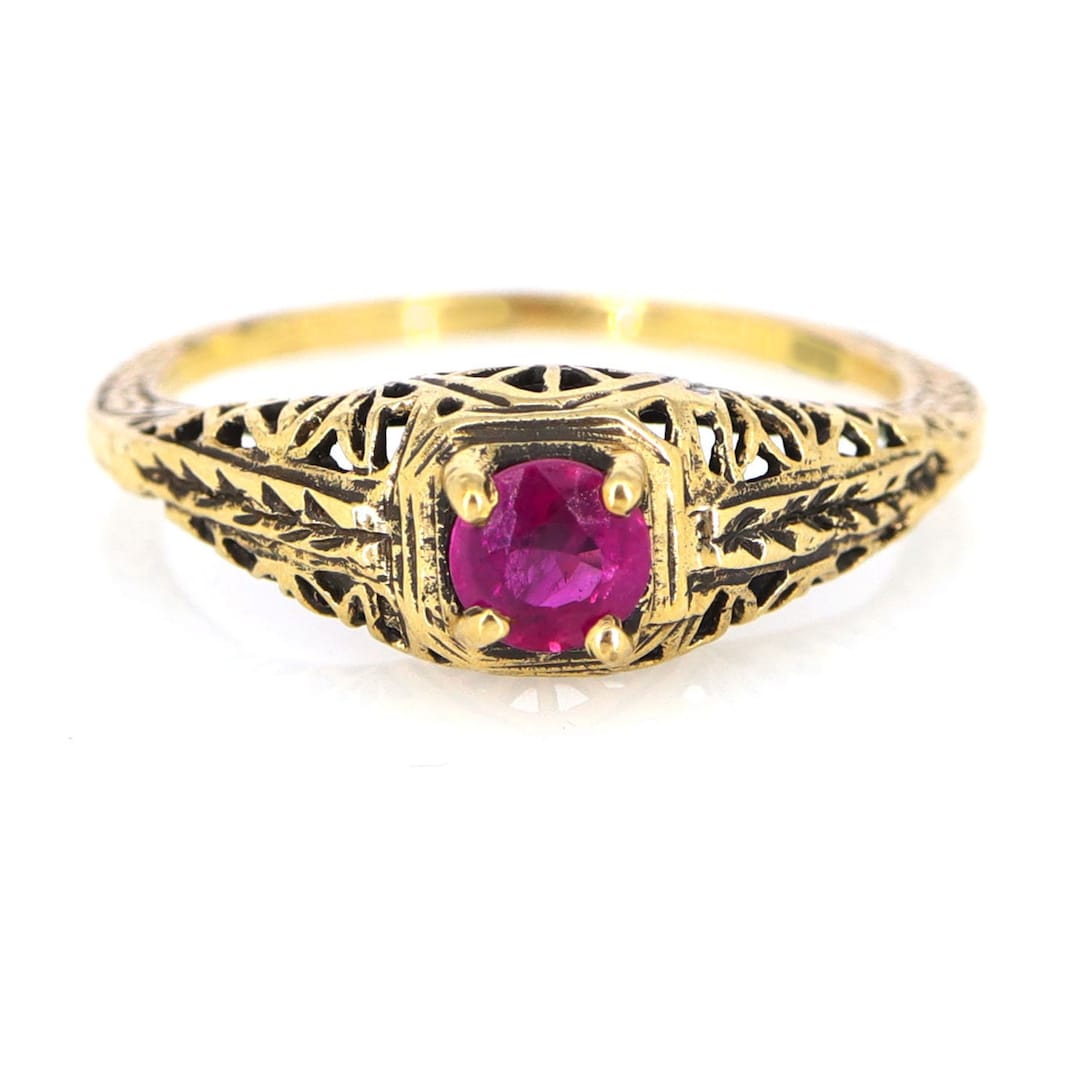 Antique Ruby Ring, 9k Gold Antique Ring, Art Deco Vintage Ring, Old ...