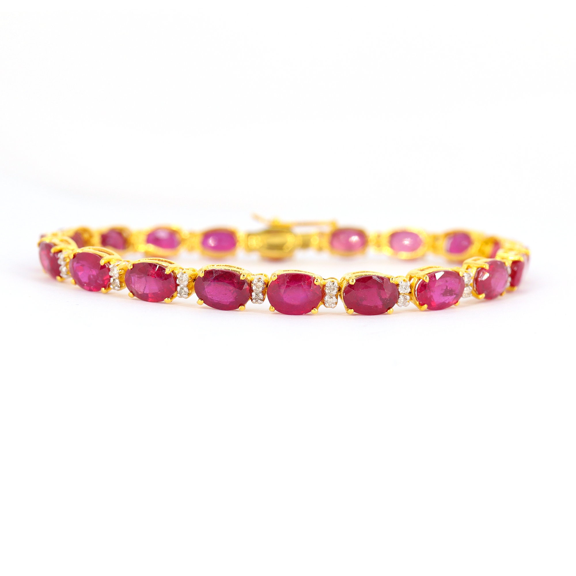 Natural Ruby and Diamond 18K White Gold Designer Bracelet – MEMORIA