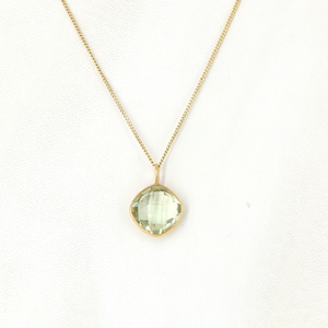 Natural Green Amethyst Pendant in 14K Solid Yellow Gold Bezel Set, Green Amethyst Pendant, Green Amethyst Jewelry, February Birthstone