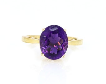 Natural Amethyst Ring - 14k Solid Yellow Gold Ring - Faceted Amethyst - February Birthstone Ring - Amethyst Jewelry - Filigree Gold Ring
