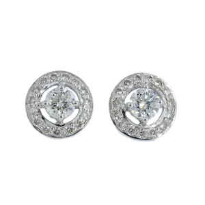 0.60 Carat Halo Diamond Earrings, 18K Solid White Gold Diamond Earrings, Solitaire Diamond, Real Diamond Earrings, Solitaire Diamond Earring