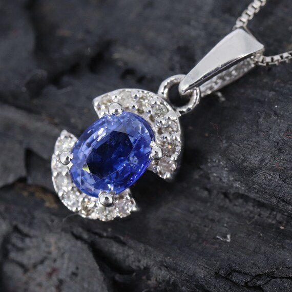 Blue Sapphire Necklace, Blue Sapphire Diamond 925 Sterling Silver