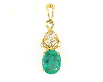 Pendentif En Or 18 Carats Avec émeraude Naturelle Et Diamant - Forme Larme Et Cœur - Neuf