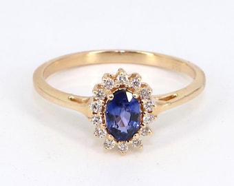 14k Gold ring, Natural Blue Sapphire Ring, Diamond Jewelry, fine Jewelery, engagement ring, wedding ring, Cluster ring, Gold Jewelry