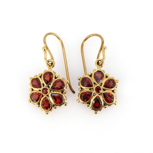 Pear Cut Garnet Earrings, Yellow Gold Earrings, Round Shape Dangling Earrings, 9k Solid Yellow Gold Earrings, One of a kind Earrings For Her