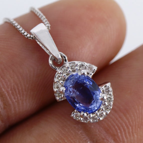 Blue Sapphire Necklace, Blue Sapphire Diamond 925 Sterling Silver