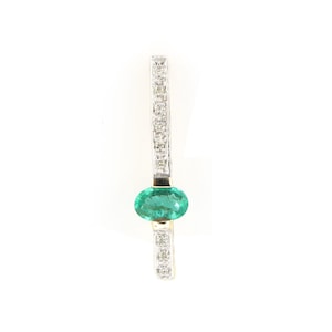 Straight Style Solid 14K Yellow Gold Emerald Diamond Pendant, Oval Cut Emerald, Round cut Diamond Pendant in Solid Gold