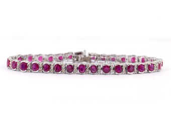 Ruby Cubic Zircon Bracelet, 925 Sterling Silver Bracelet, Ruby Gemstone Bracelet, July Birthstone, Oval cut Ruby Stone, Tennis Bracelet