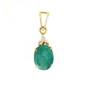 Green Emerald Gold Pendant, 18k Solid Yellow Gold Pendant, Emerald Diamond Pendant, Mothers Day Gift,