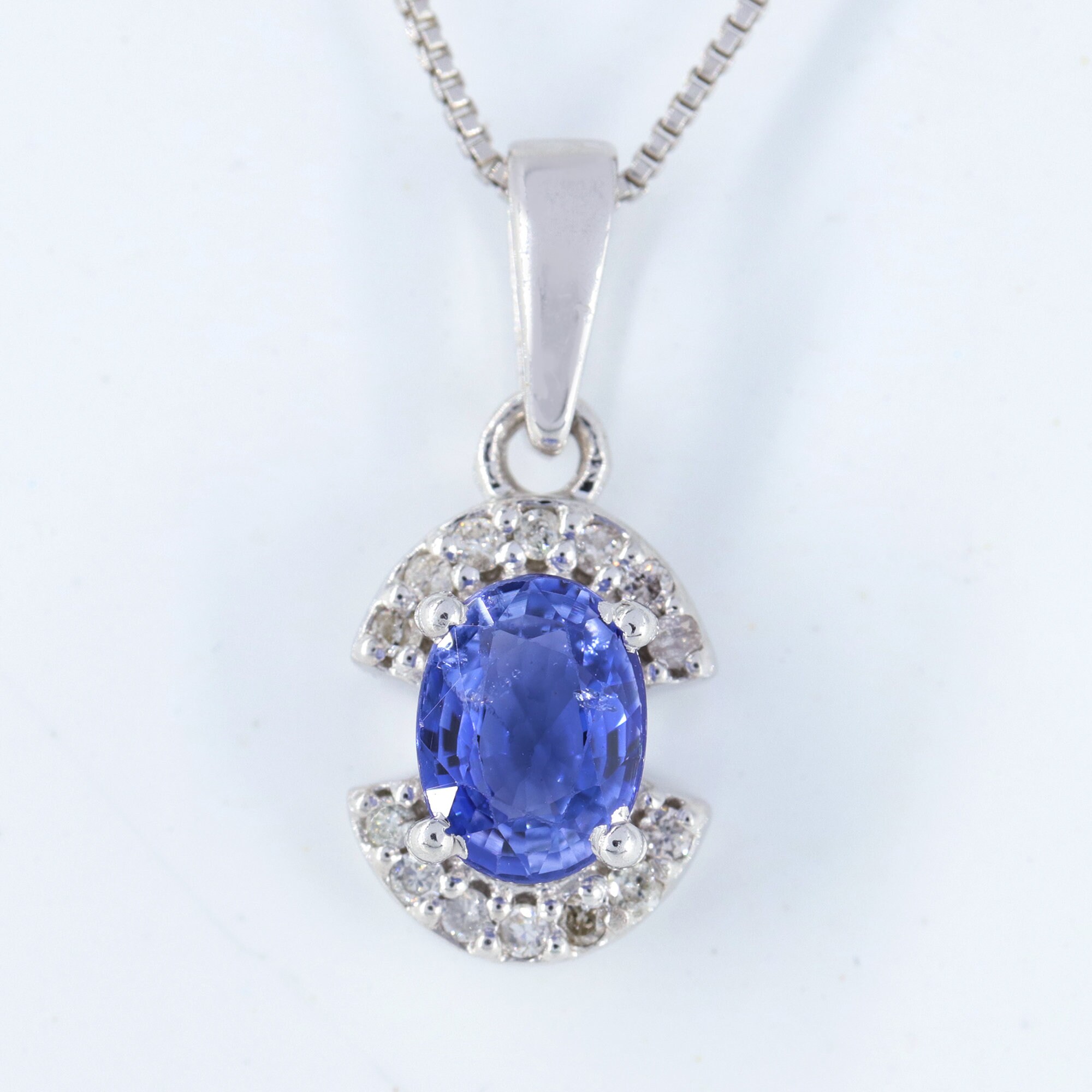 Blue Sapphire Necklace, Blue Sapphire Diamond 925 Sterling Silver