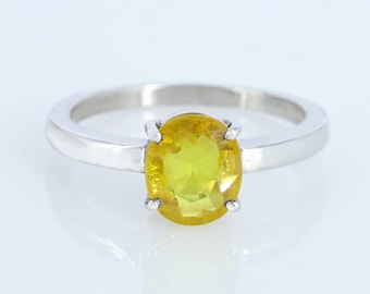 Natural Oval Cut Yellow Sapphire Ring, Dainty Ring, Genuine Yellow Sapphire, 925 Sterling Silver Ring, Minimalist Ring, Gift For Wife