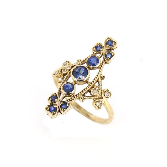 Edwardian Fine Sapphire Vintage Ring, 9k Gold Ant… - image 3