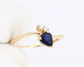 Dainty Ring, 14k Gold Ring, Blue Sapphire Ring, Natural Diamond Jewelry, Engagement Ring, Wedding Ring, Gold Ring, Gift For Her