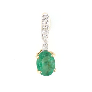 0.88 carat Emerald and Diamond Pendant in 14k Solid Yellow Gold, Natural Gemstone Pendant, Oval cut round cut Gemstone