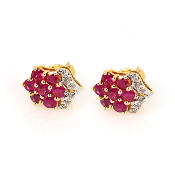 【新品】 ダイヤモンドとルビーのスタッドピアス、14Kソリッドイエロー アクセサリー