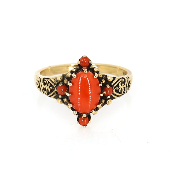 Vintage Style Coral Ring - Antique 9k Yellow Gold… - image 1