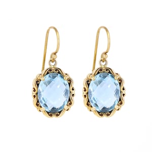 ZELDZAME vintage oorbellen met blauwe topaasjuweel, 9k geelgouden landgoedstijl vintage hangoorbellen, blauwe topaas geruit unieke paren