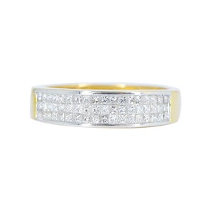 Half Eternity Yellow Gold Band, Princess Cut Diamond Ring, 18K Solid Yellow Gold Ring, Engagement Ring, Wedding Gift, Unisex Diamond Band