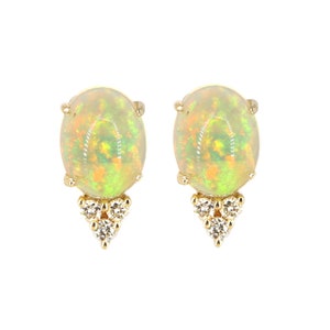 14K Gold Handmade Opal andDiamond Earring for Christmas, Diamond and Opal Studs, Vintage Earring, Diamonds Earrings Opal earrings